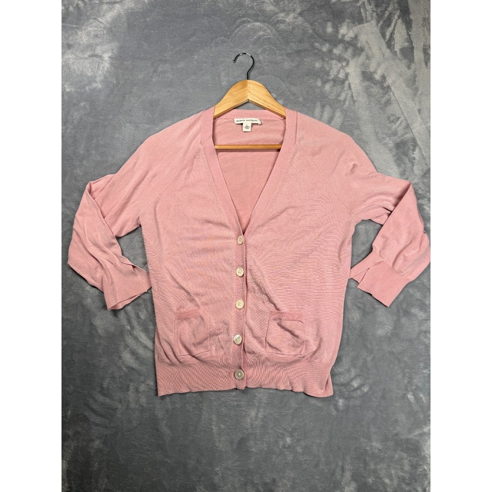 Banana Republic Cardigan Sweater Womens Large Pink Silk Blend Button V-Neck